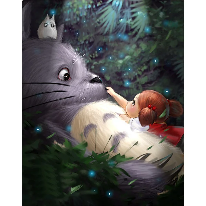 

DIY 100% Mulberry Silk Suzhou Embroidery Sets Printed Patterns Needlework Kits Little Girl And Totoro