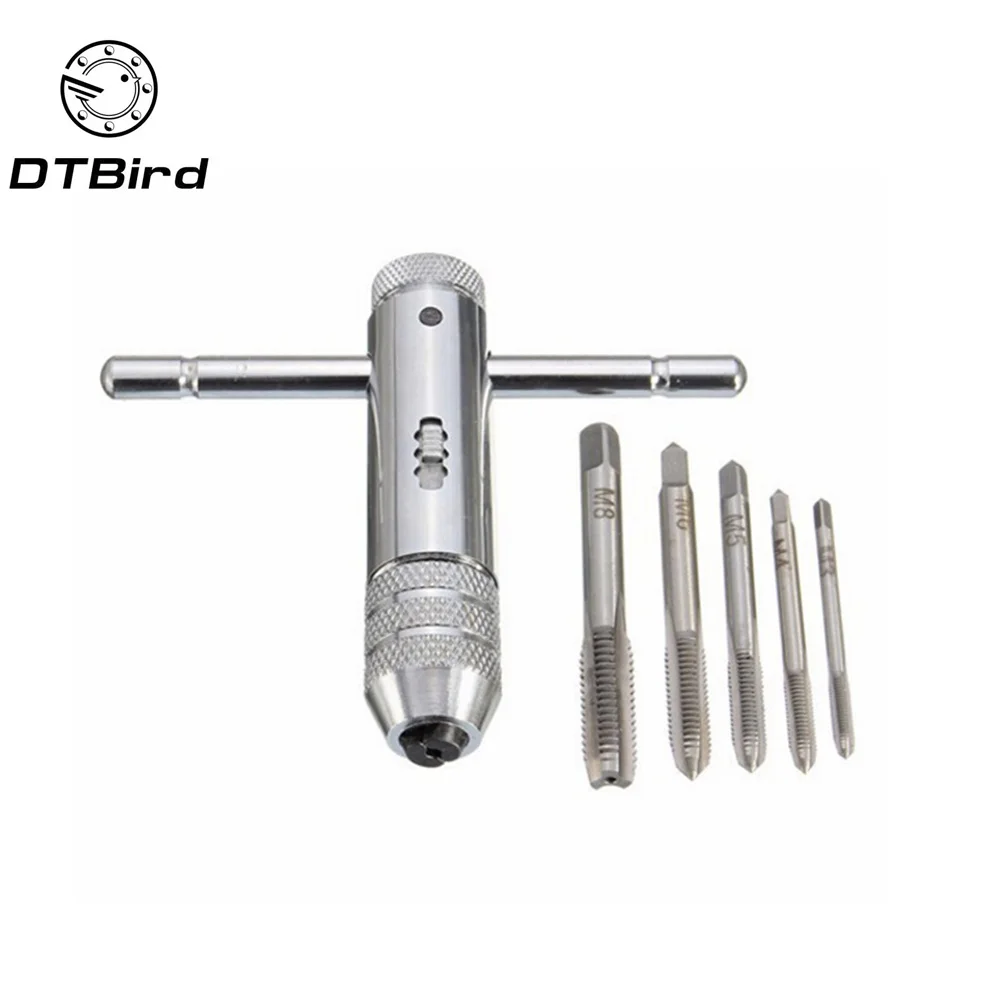 

5Pcs/set Adjustable M3-M8 3-8mm T-Handle Ratchet Taps Wrench Machine Screw Thread Metric Plug Tap Machinist Tools