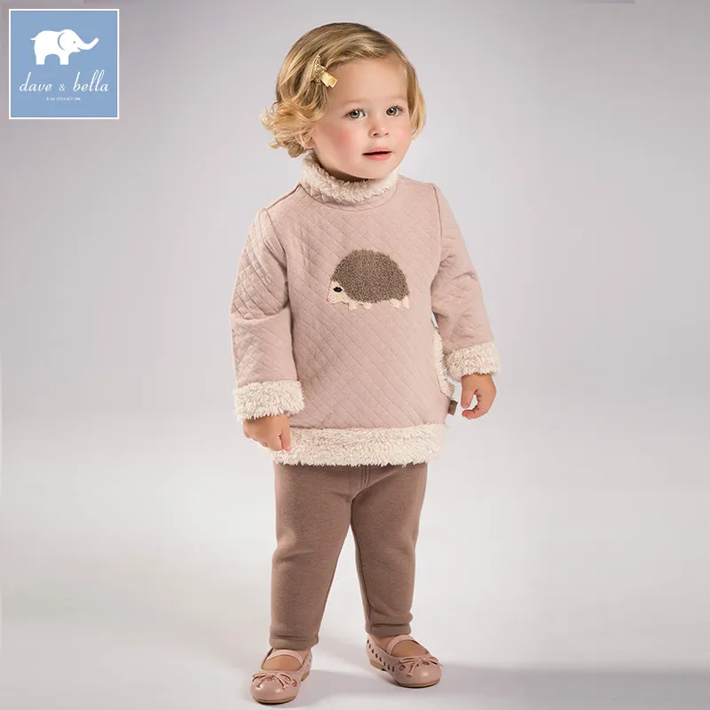 

DBZ6175 dave bella autumn winter baby girls printed clothing sets children clothing suits kids high quality clothes