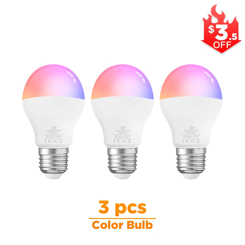 ZIGBEE умный дом светодиодный 6 Вт лампочка RGB+ CCT Lcolor светодиодный лампочка совместима с Amazon Echo Plus Echo Show Alexa SmartThings lighttify - Испускаемый цвет: 3  Pcs Color Bulb