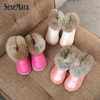 

Unisex 2018 Toddler Girl Boots Kids Winter Shoes for Boys Soft Bottom Student Fur Snow Boots Children Leather Shoes Plush B10121