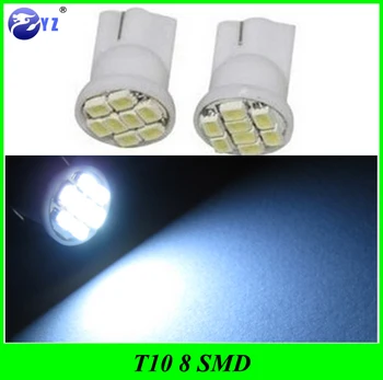 

500 Pcs T10 white 1206/3020 smd T10 8smd 194 168 192 W5W t10 8led LED White Car Side Wedge Tail Light Lamp Bulb car-styling