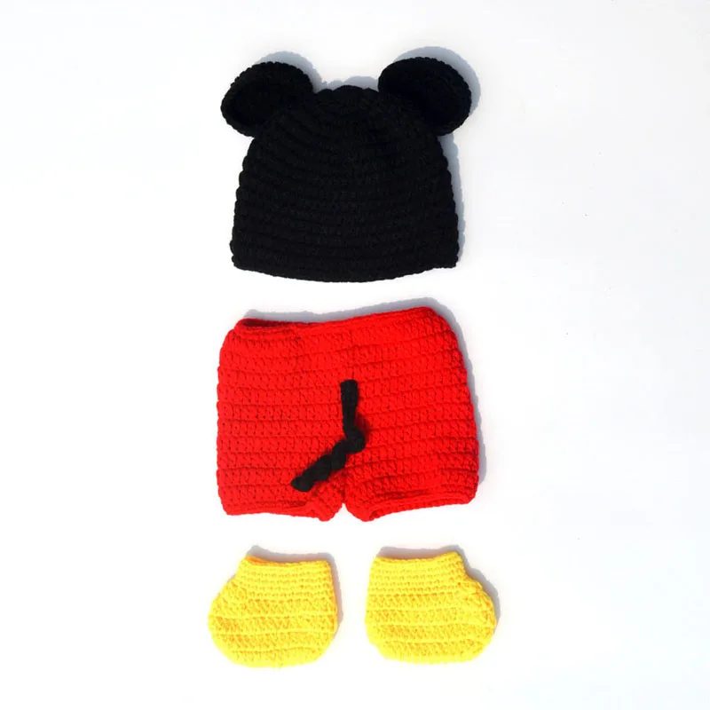 Newborn Mickey Photo Props Baby Infant Boy Mickey Hat Diaper Cover & Shoes Outfit Newborn Cartoon Photography Props H284 3