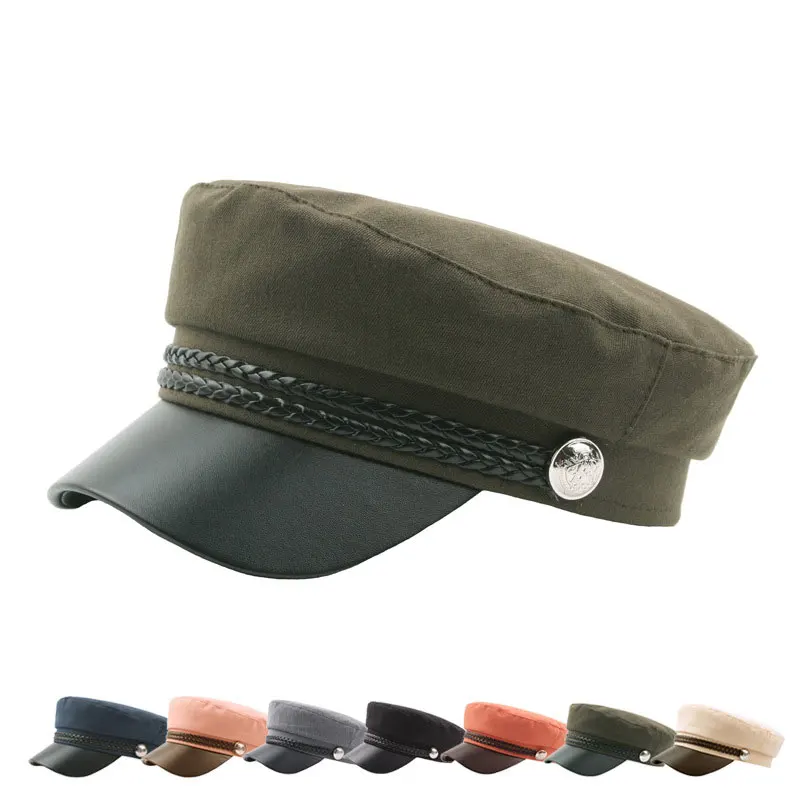 

Military Hat Old Fashion Stage Performance Party Cosplay Sailor Captain Cap Navy Cap PU Leather Army Caps