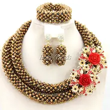 Модные нигерийские Свадебные африканские Бусины Ювелирные наборы кофе нигерийский Свадебный Бижутерия с бисером Набор AMJ363
