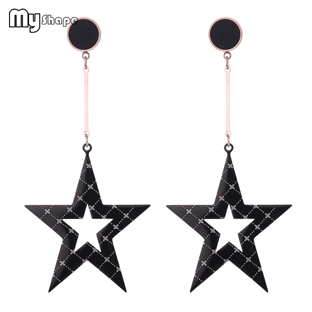 

My Shape Black Lattice Pentagram Moon Star Hollow Dangle Earrings Stainless Steel Trendy Earrings Accessories for Women Bijoux