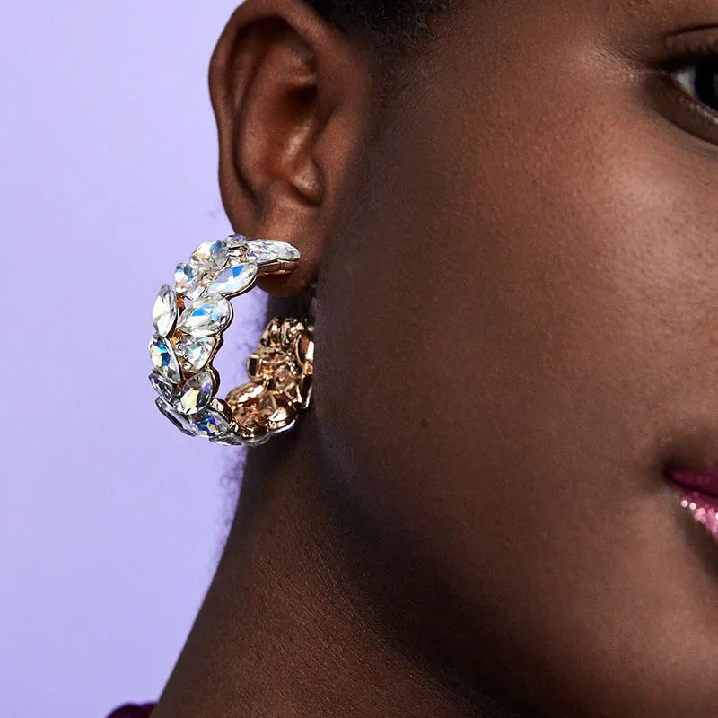 

White Rhinestone Semicircle Vintage Stud Earrings Wholesale Acrylic za Geometric Statement Punk Fashion Jewelry pendientes ET976