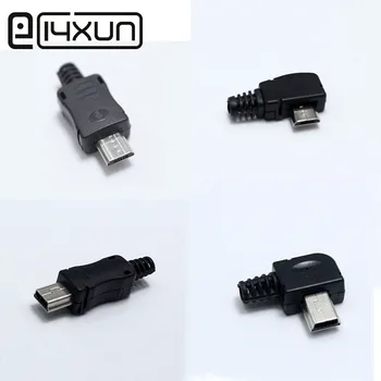 

10sets DIY Mini / Micro USB 5Pin Welding Male Plug Connector 4 in 1 90 / 180 Degrees Connector Adaptor for OD 4.0mm Wire Black