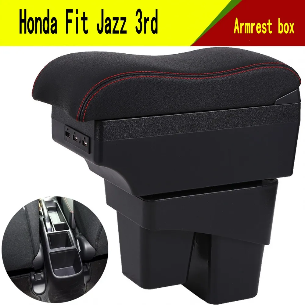 

For Car Honda Fit Jazz 3rd Armrest Box Central Content Interior Arm Elbow Rest Storage Case Car-styling with USB Cup Holde