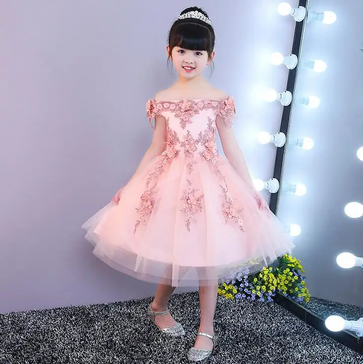 Для девочек, с открытыми плечами, кружевное платье для маленьких девочек Платья для праздников и дней рождения для детей; нарядное платье принцессы; бальное платье на свадьбу, одежда
