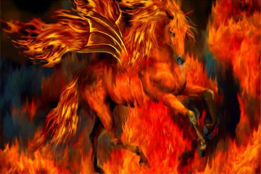 5D DIY Mosaic Diamond Painting Flame horse Embroidery Rhinestone Cross Stitch Hand made home Decor yes1227 | Дом и сад