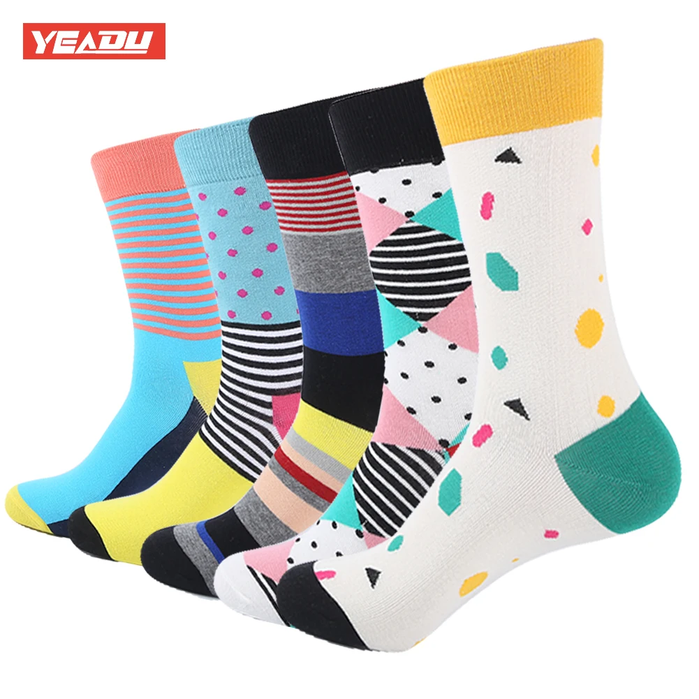 YEADU, 5 пара/лот, цветные забавные носки, мужские хлопковые носки, новинка, рисунок, популярные, Harajuku, длинные носки, вязанные, гольфы, свадебный подарок - Цвет: SYM615