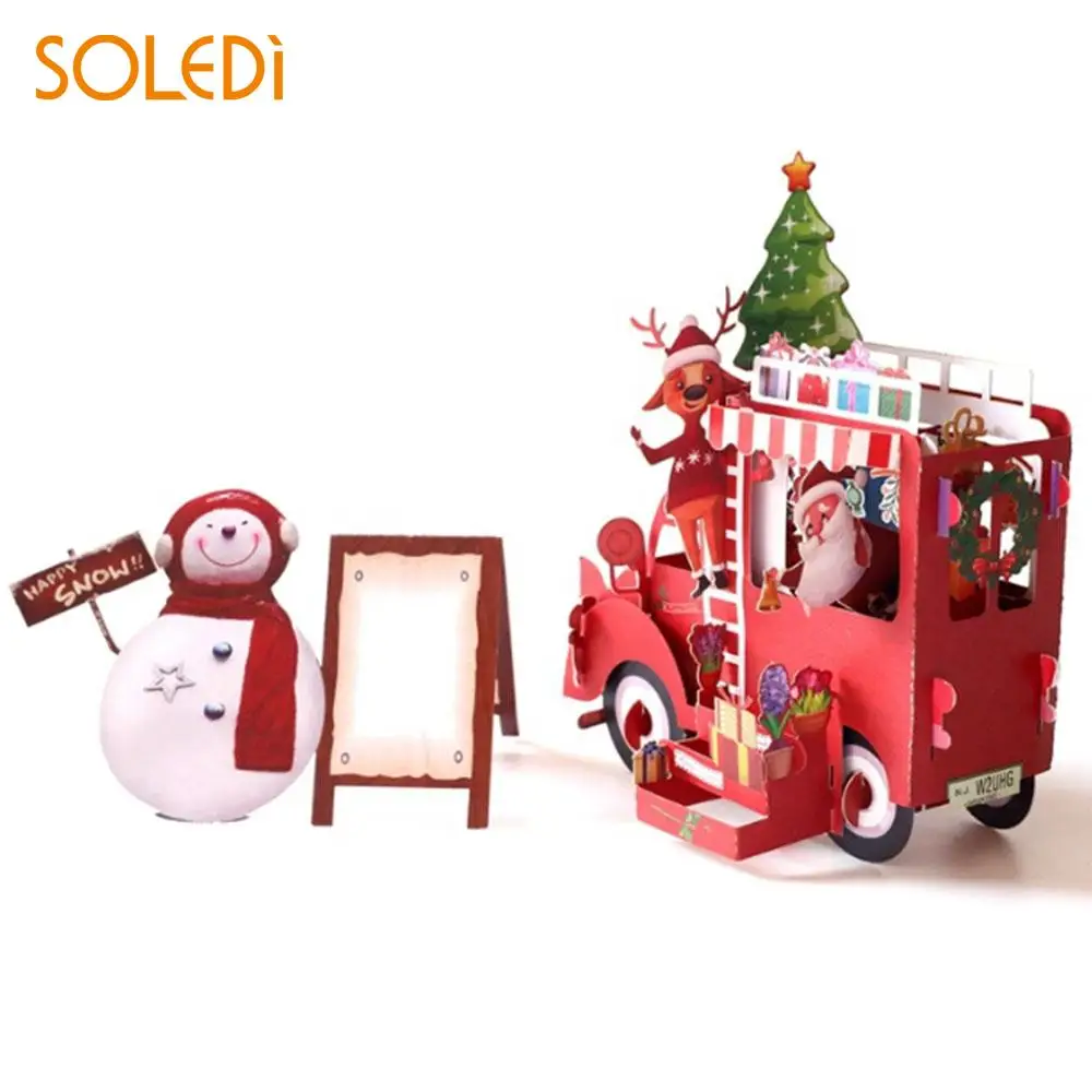 

3D Pop Up Card Greeting Cards Christmas Tree Santa Claus Car Postcard Cartoon Thank You Birthday New Year Cards Carte Postale