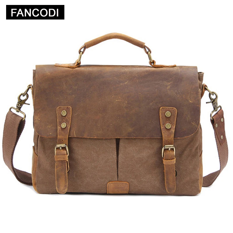 

2018 Vintage Military Canvas Leather Men's Messenger Bag Canvas Shoulder Bag for men Crossbody Bag Sling Tote Handbag Satchel