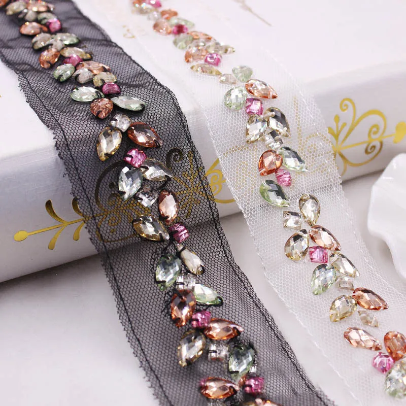 

1 yard 3.0cm Diamond Beaded Handmade Lace Edge Trims Wedding Dress Belt Sash Ribbon Bridal Applique Fabric Sewing Craft DIY 013
