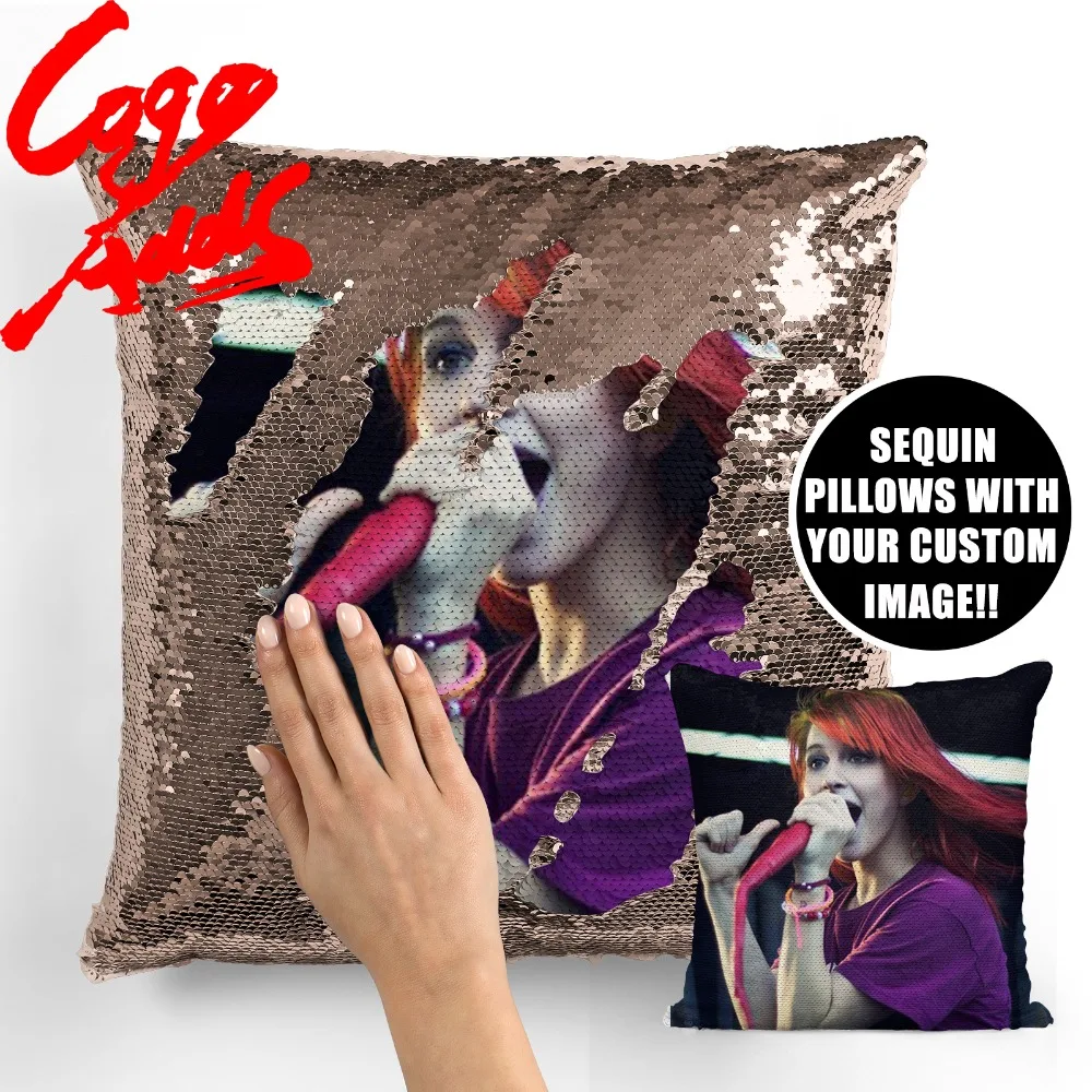 

hayley williams wedding decoration birthday party photo sequin cushion cover custom image reversible sequin mermaid pillowcase