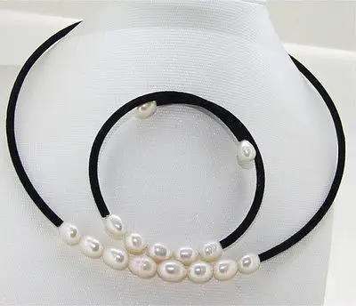 FREE SHIPPINGSet White Freshwater Cultured Pearl choker Handwork Necklace Bracelet (A0423) | Украшения и аксессуары