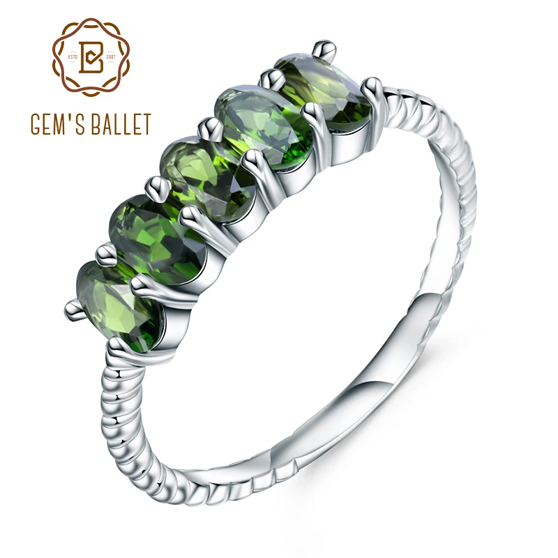 

GEM'S BALLET Luxury 925 Sterling Silver Wedding Band Ring 1.30Ct Natural Chrome Diopside Gemstone Rings For Women Fine Jewelry