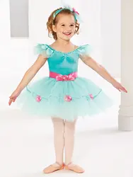 Сине-зеленый балетное платье-пачка для девочек гимнастическое балетное трико танцевальная одежда для детского балета Костюм Балерины