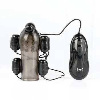 Electric Shock Glans Vibrators Ring For Male Masturbator Penis Delay Lasting Trainer Massager With 5 Caps Adult Sex Toy For Men 5