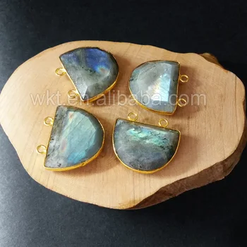 

WT-P805 wholesale 10pcs /lot Semicircle shape labradorite stone pendant,gold color labradorite for necklace women jewelry