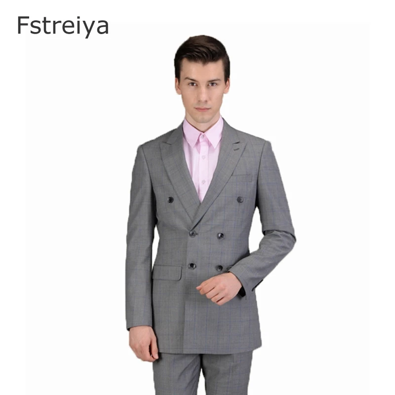 Шерстяной серый мужской костюм в клетку на заказ, мужская одежда на заказ, официальный портной костюм, блейзер, высококачественные костюмы из 2 предметов(пиджак+ брюки