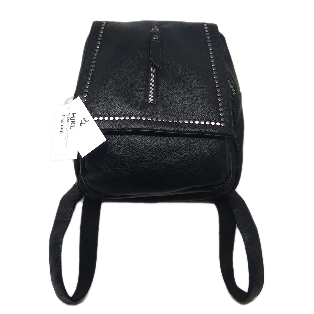 

New fashion female black backpack pu cover rivet for teenagers ladies bag portable high quality free shipping
