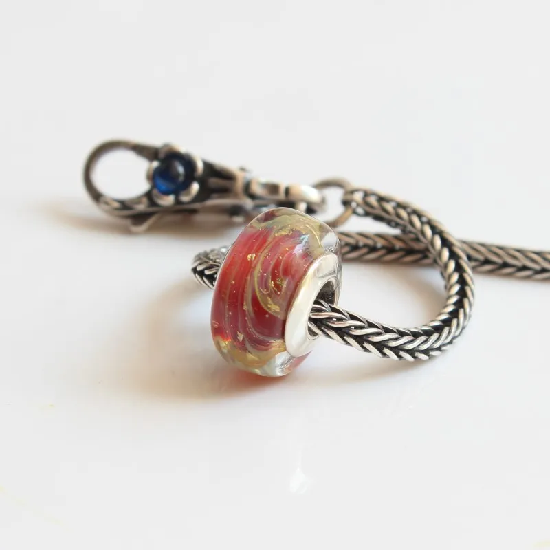 925 Sterling Silver Charm Beads A Drunken Golden Fan Glass Charms Bead Compatible Fit Troll European Brand Bracelet (6)