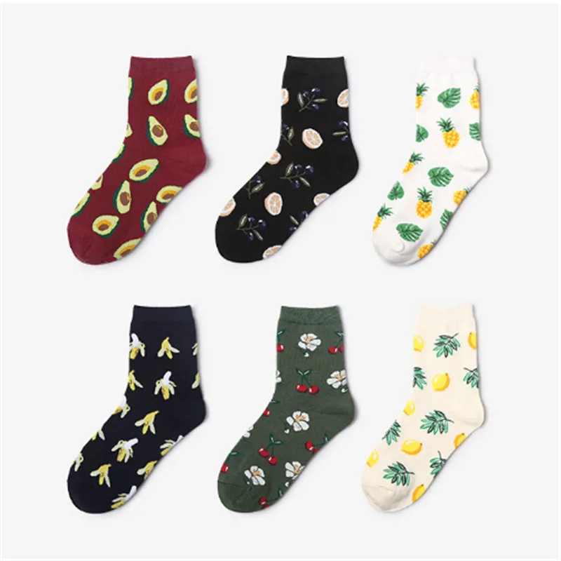 

1Pair Fashion Korean Men Women Cotton Socks Friut Avocado Pineapple Printed Sports Funny Socks For Daily Life