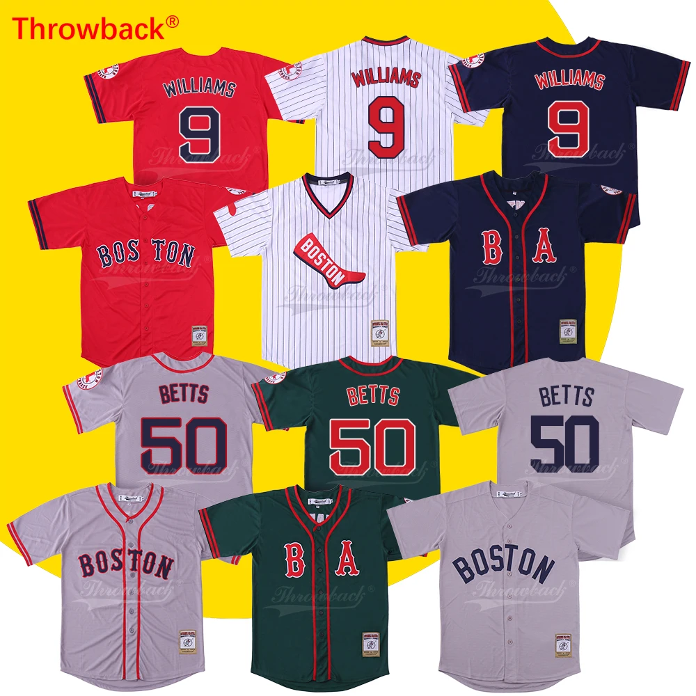 

Throwback Jersey Men's Boston Jersey 50 Mookie Betts 9 Ted Williams Baseball Jersey Size S-XXXL Cheap