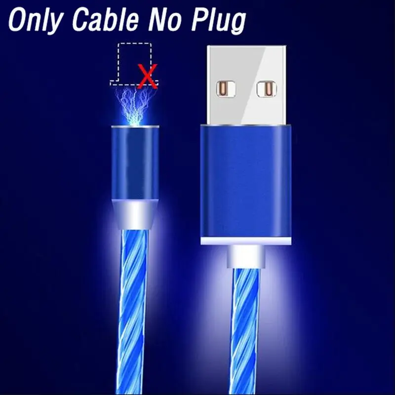 Titok светодиодный светящийся струящийся Магнитный Кабель зарядного устройства микро-usb светящийся Usb type C зарядный кабель для samsung huawei Xiaomi Redmi - Цвет: Blue Cable No Plug