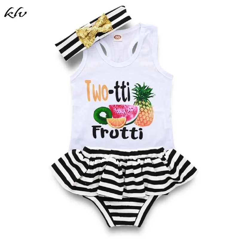 

3PCS Summer Newborn Baby Girl Fruit Floral Tank + Striped Pants Outfits Vest Tank Shirt + Shorts Pants Dress Set