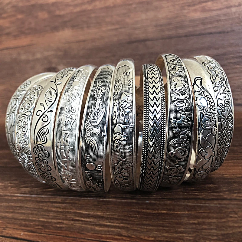 Metal bracelet Yumfeel Vintage Tibetan Bracelet Antique Silvery Cuff Bracelet 10pcs/lot