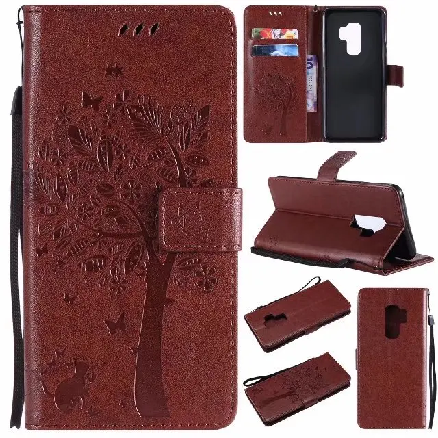 

maosenguoji Embossing tree cat Leather case Mobile Phone Case for samsung Galaxy S6 edge S5 S4 S3 Mini 9300 luxury Business case
