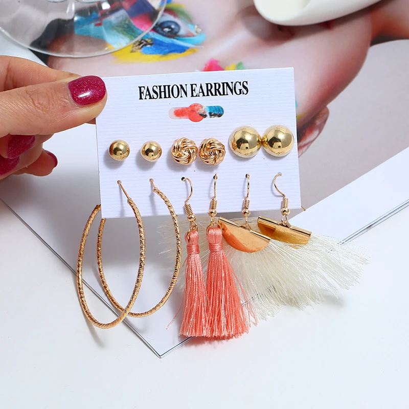 XIYANIKE Fashion Statement Multi Color Big Circle Fan Shape Geometric Long Tassel Drop Earrings Set For Women Female Elegant | Украшения и