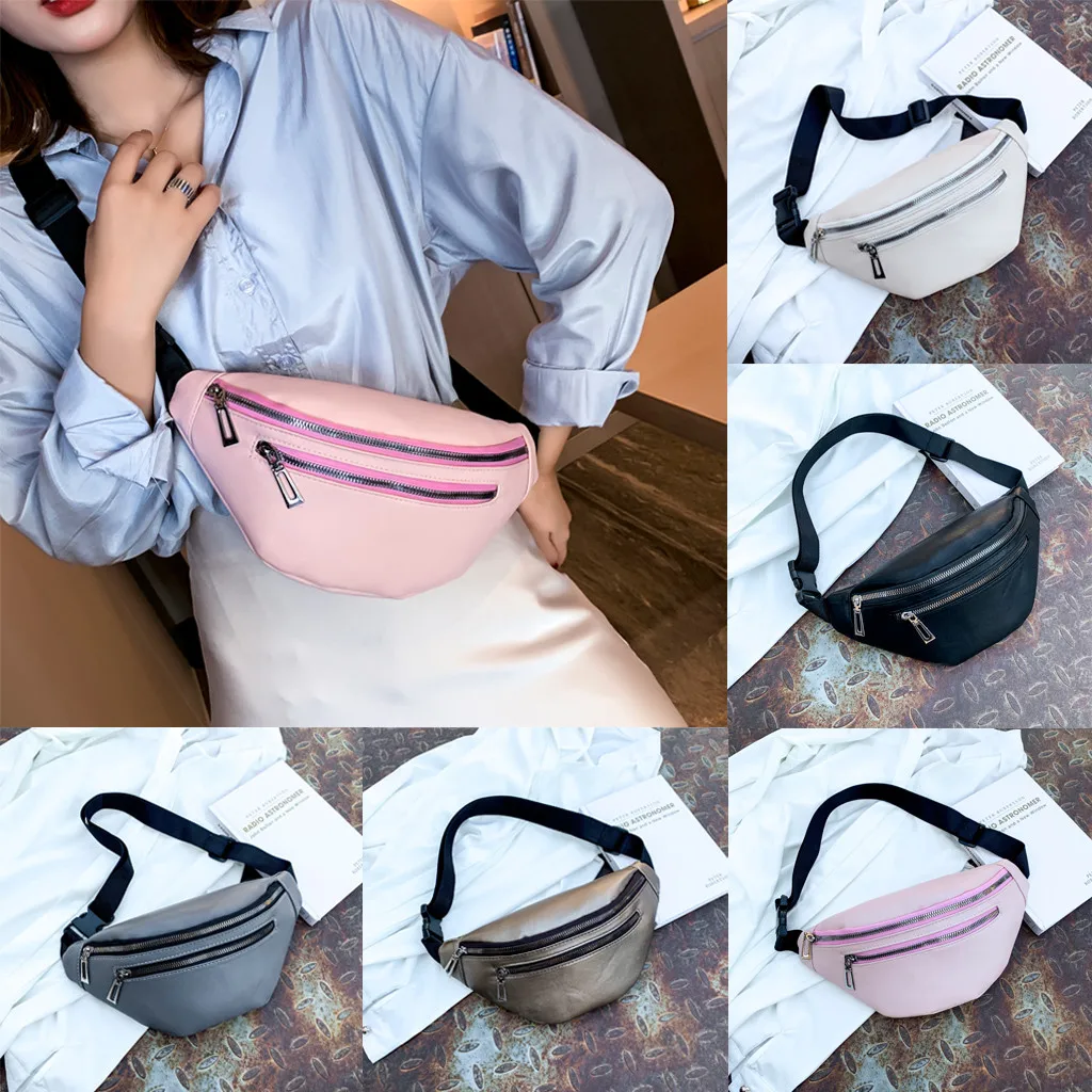 

Chest bag for women Large capacity fashion waist packs Adjustable Belt bag Zipper Leather Waist Bag women shoulder bag