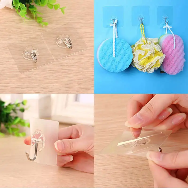 

High Strong Adhesive Wall Hook Transparent Removable Hanger Hooks for Bathroom Kitchen UEJ