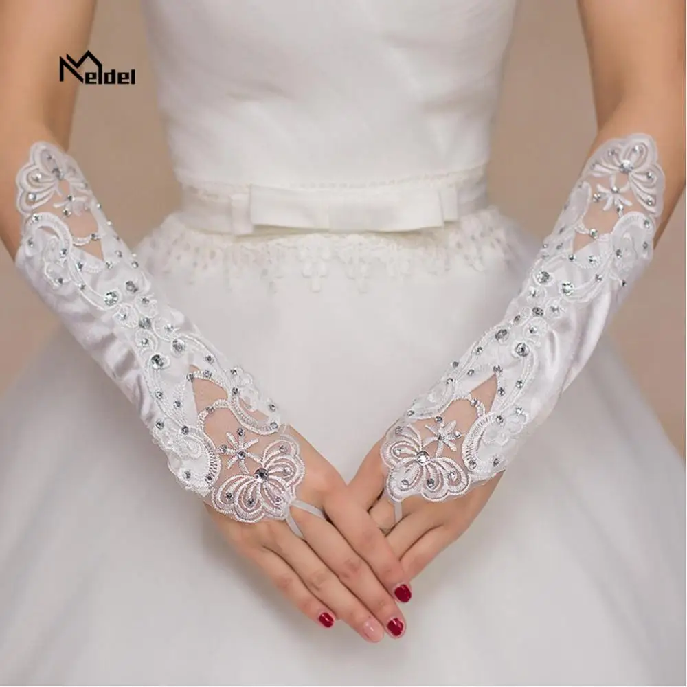 

Summer White Wedding Gloves Bow Lace For Bridal Evening Prom Wedding Accessories