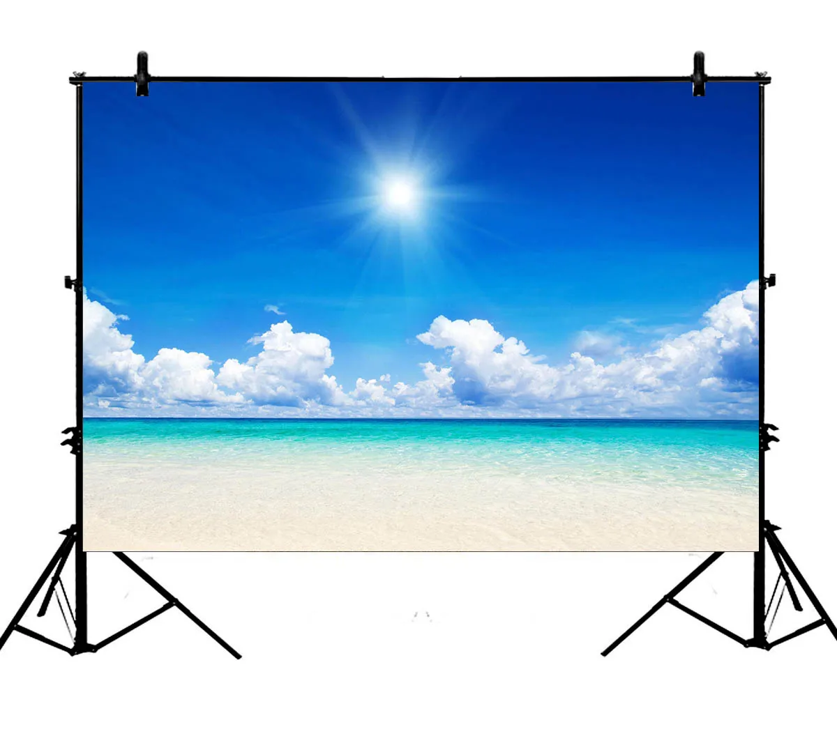 

5x7ft Beautiful Beach Blue Sky White Clouds Sea Wave Sun Polyester Photo Background Portrait Backdrop
