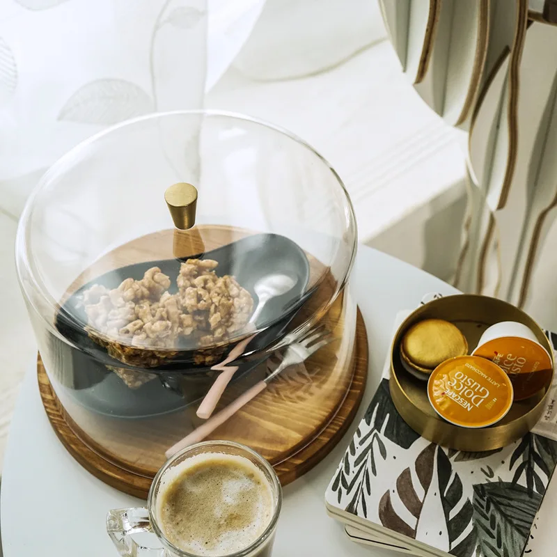 Snack tray with cover coffee shop wooden tray snack cover cake plate