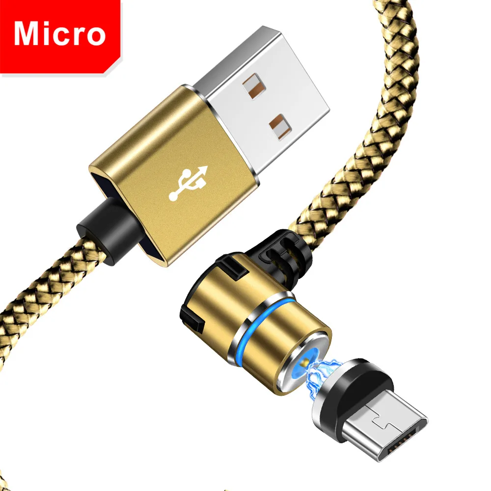 Магнитный кабель OLAF на 90 градусов Micro USB Type-C для Iphone 7, 8 Plus, X, XS, Max, для Xiaomi Redmi note, 7, Mi, 8, для Samsung S8, S9 Plus - Цвет: Micro USB Gold