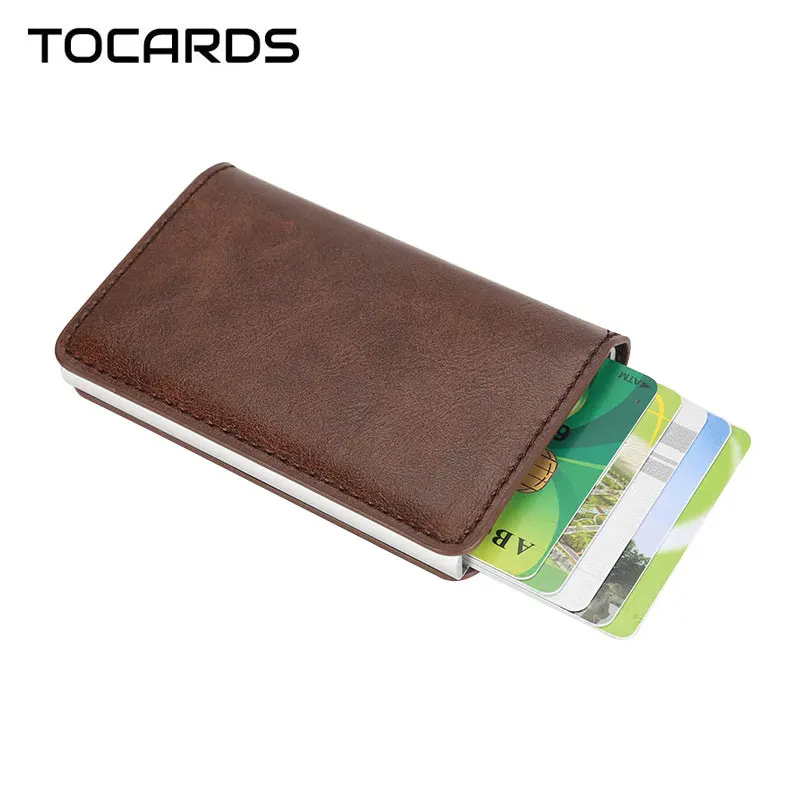 

Vintage Leather Credit Card Holder Multifunction Man Automatic Aluminium Alloy Business ID Cards Case Cardholder Wallet for Men