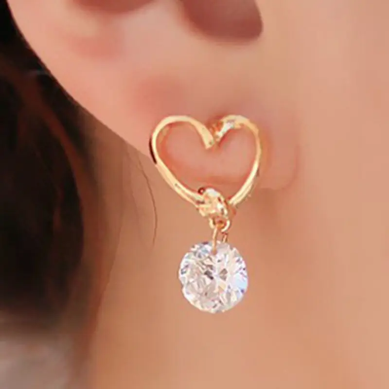 

FUNIQUE 1Pair Fashion Stud Jewelry Hot Sale Hollow Love Heart Rhinestone Earrings For Woman Accessories Best Gift