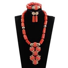 Fabulous Orange Coral African Wedding Beads Jewelry Set Original Traditional African Nigerian Coral Bead Necklace Set PJW139