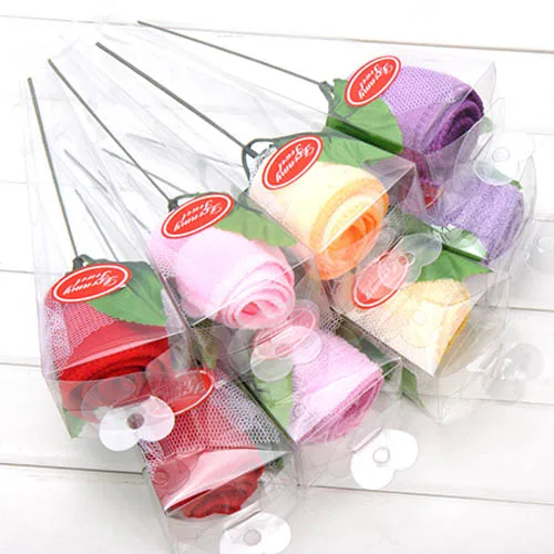 

Free ship!1lot=12pc!Rose shape towels/ washcloth/PVC box/ creative wedding gift/festival gift