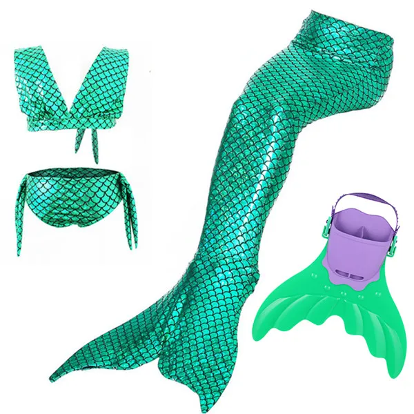 Детский купальник с хвостиками русалки, купальник бикини для девушек Косплей Русалка Флиппер, пляжная одежда купальный костюм и плавники для дайвинга - Цвет: Green