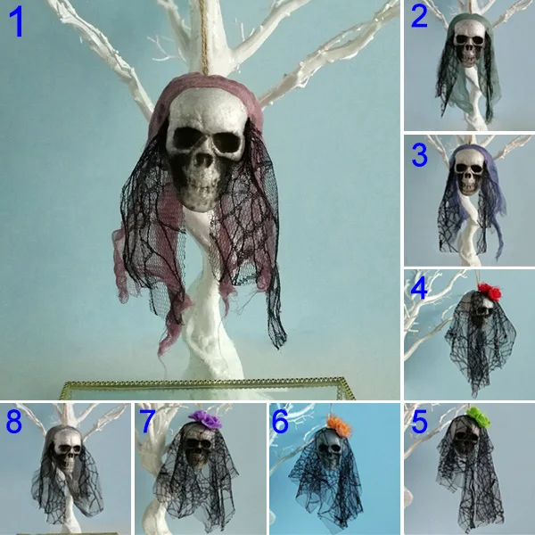 

Creepy Foam Skull Halloween Hanging Props Night Decoration Wicked Skull with Black Lace UYT Shop