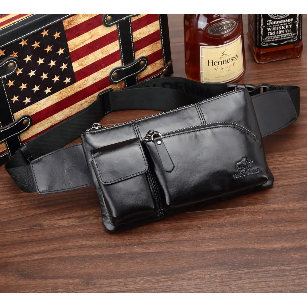 BISON DENIM мужские кожаные сумки поясная сумка из воловьей кожи Сумка с нагрудным