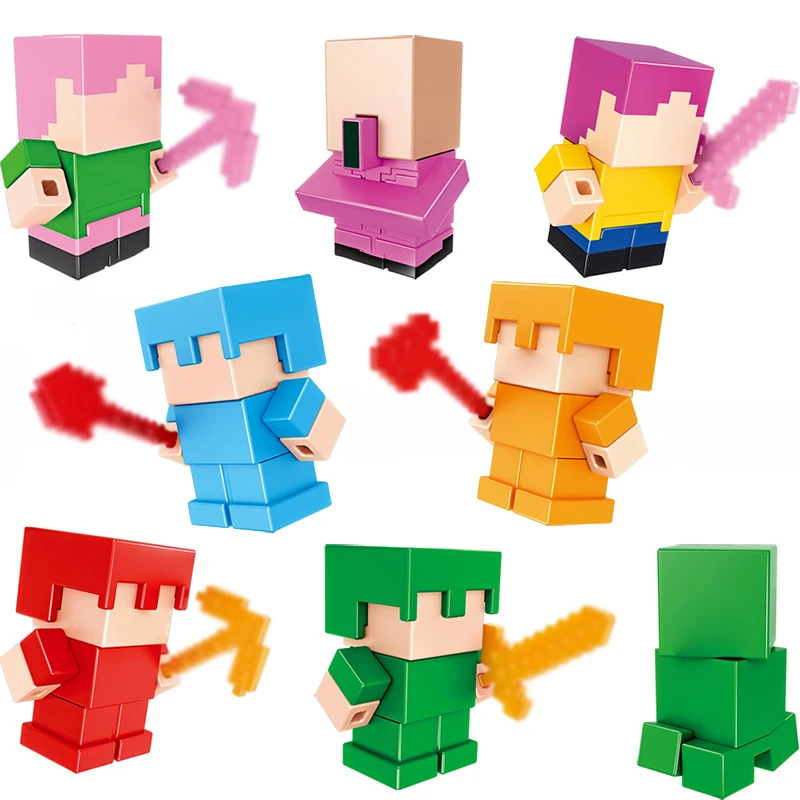 

8pcs/set Minecraft Building Blocks Eraser Model Action Figures Zombie Steve Skeleton Educational Compatible Gift Toys for Kids