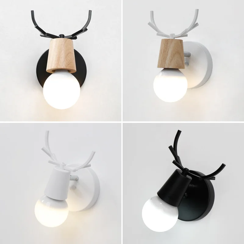 Us 21 37 25 Off Nordic Antlers Wood Wall Lamp E27 Bulb Wall Mounted Lighting Fixture Bedroom Bedside Background Aisle Corridor Hotel Modern Lamp In